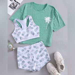 🚨10/5 MUST GO🚨SHEIN Three piece activewear set White Palm Design
